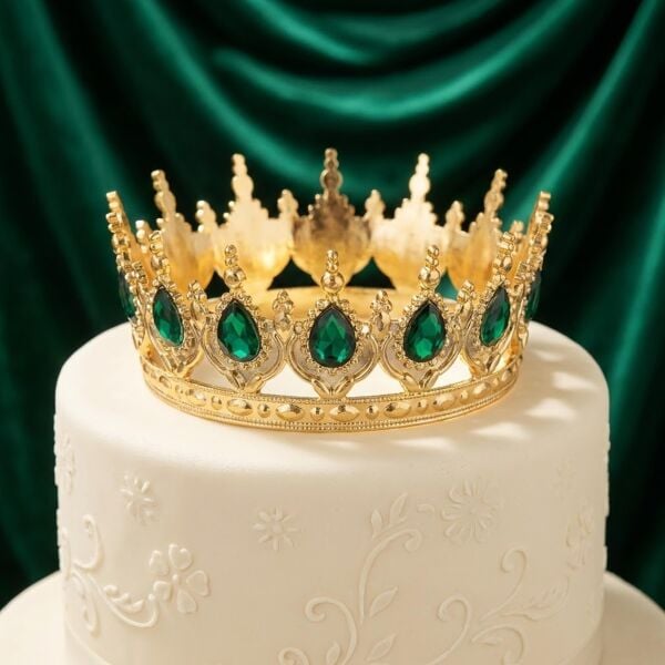 PLS TAÇ  TAM TUR TAŞLI GOLD YEŞİL