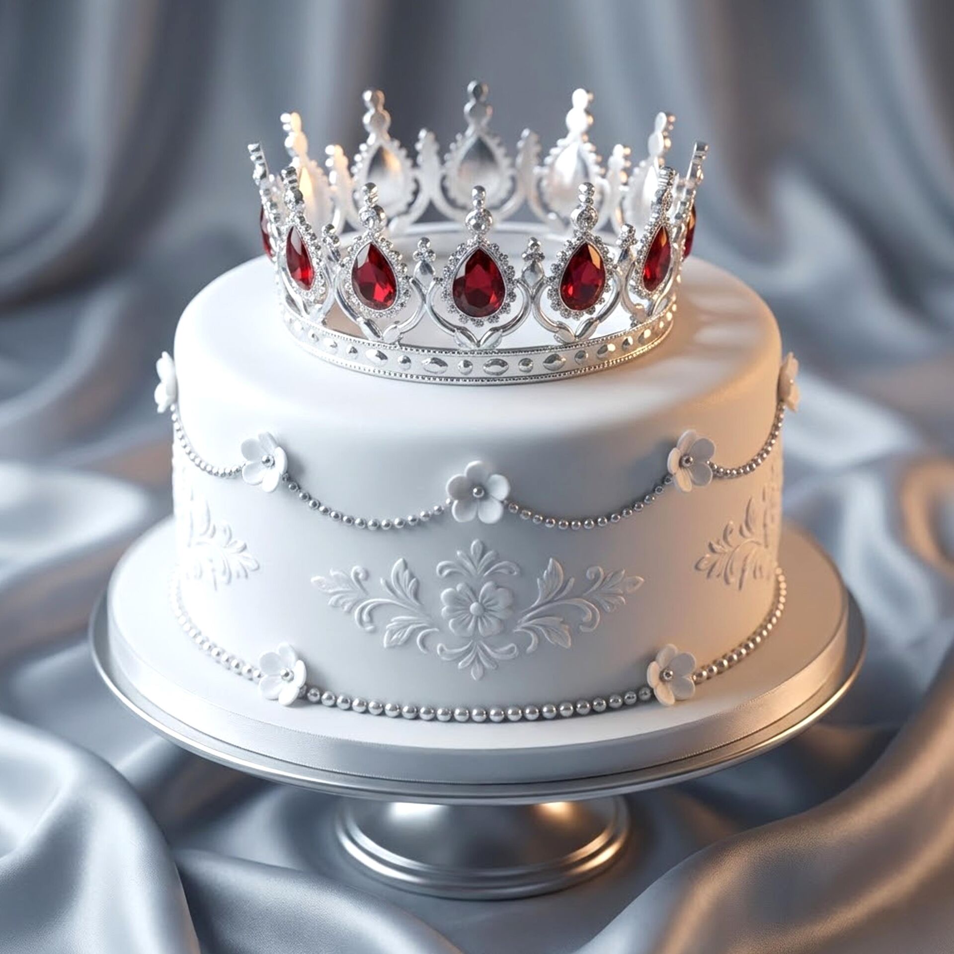 PLS TAÇ  TAM TUR TAŞLI GÜMÜŞ KIRMIZI