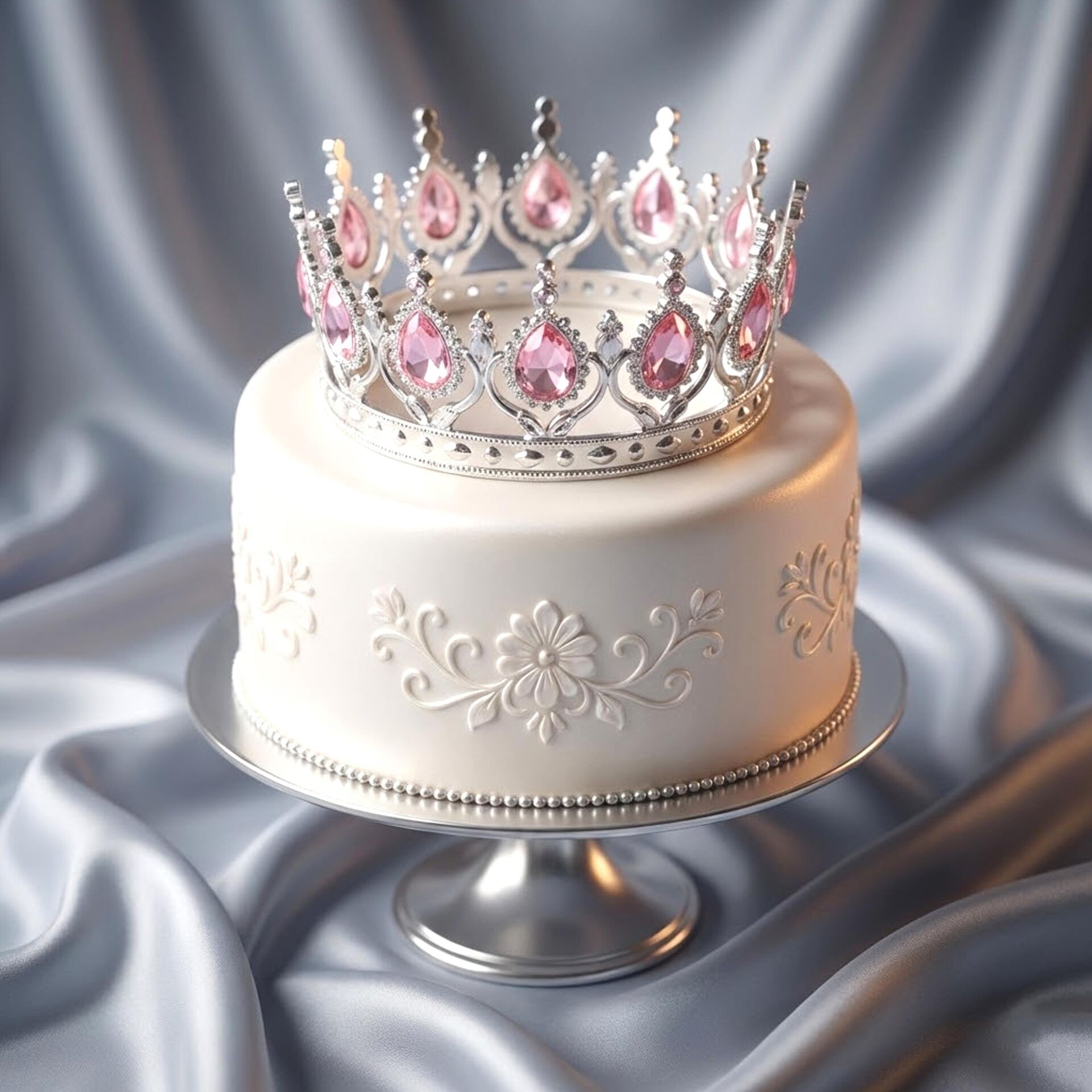 PLS TAÇ  TAM TUR TAŞLI GÜMÜŞ PEMBE