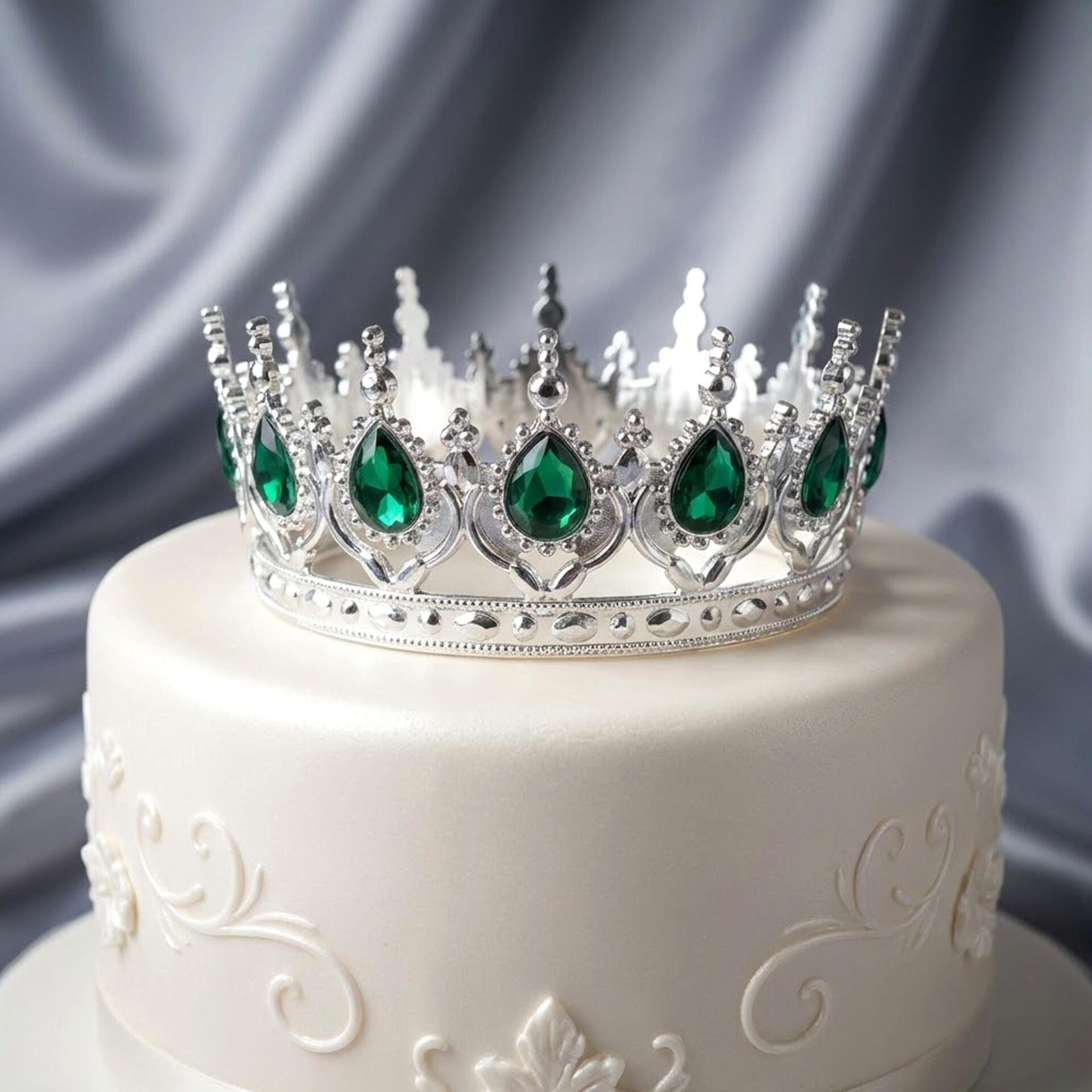 PLS TAÇ  TAM TUR TAŞLI GÜMÜŞ YEŞİL