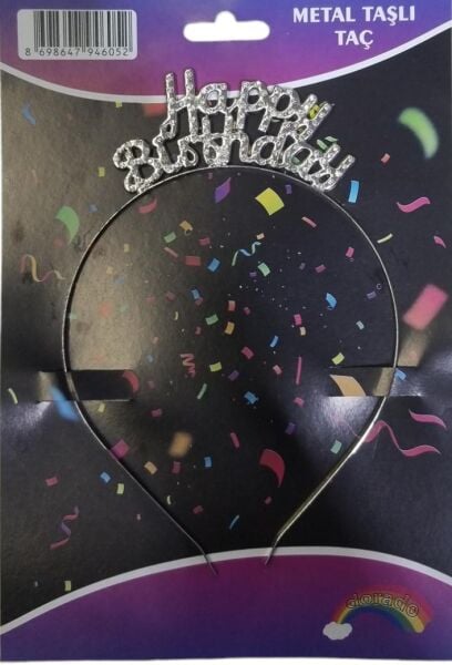 TAÇ TAŞLI METAL HAPPY BIRTHDAY GÜMÜŞ