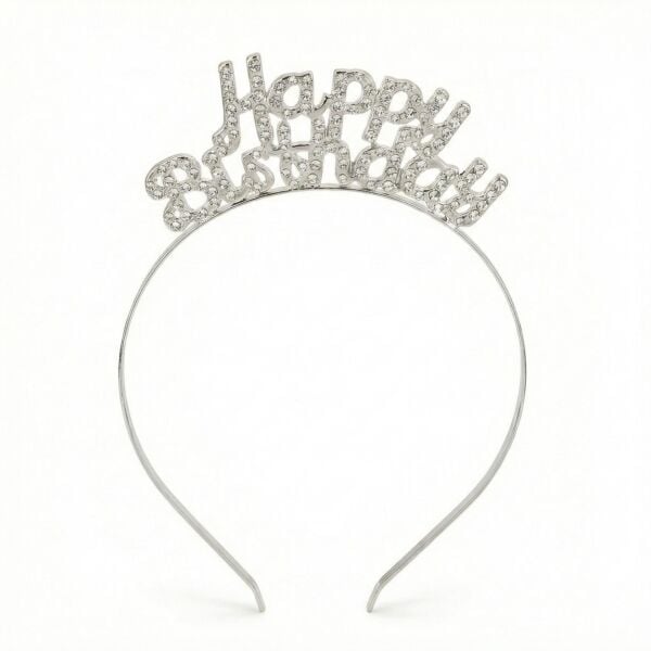 TAÇ TAŞLI METAL HAPPY BIRTHDAY GÜMÜŞ