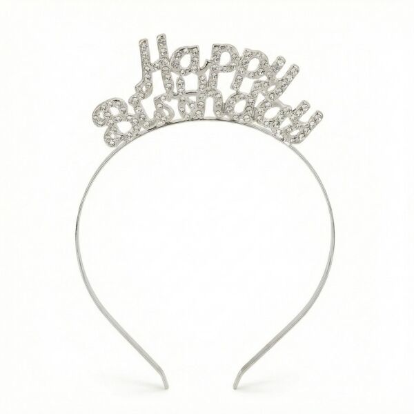 TAÇ TAŞLI METAL HAPPY BIRTHDAY GÜMÜŞ