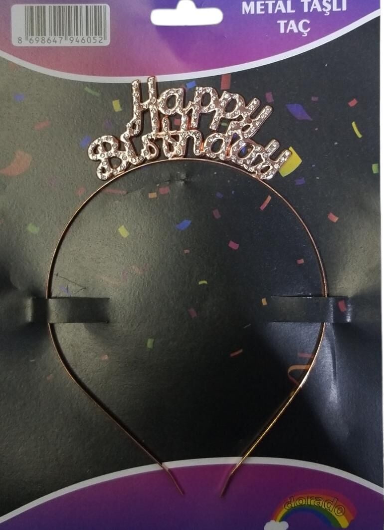 TAÇ TAŞLI METAL HAPPY BIRTHDAY BRONZ
