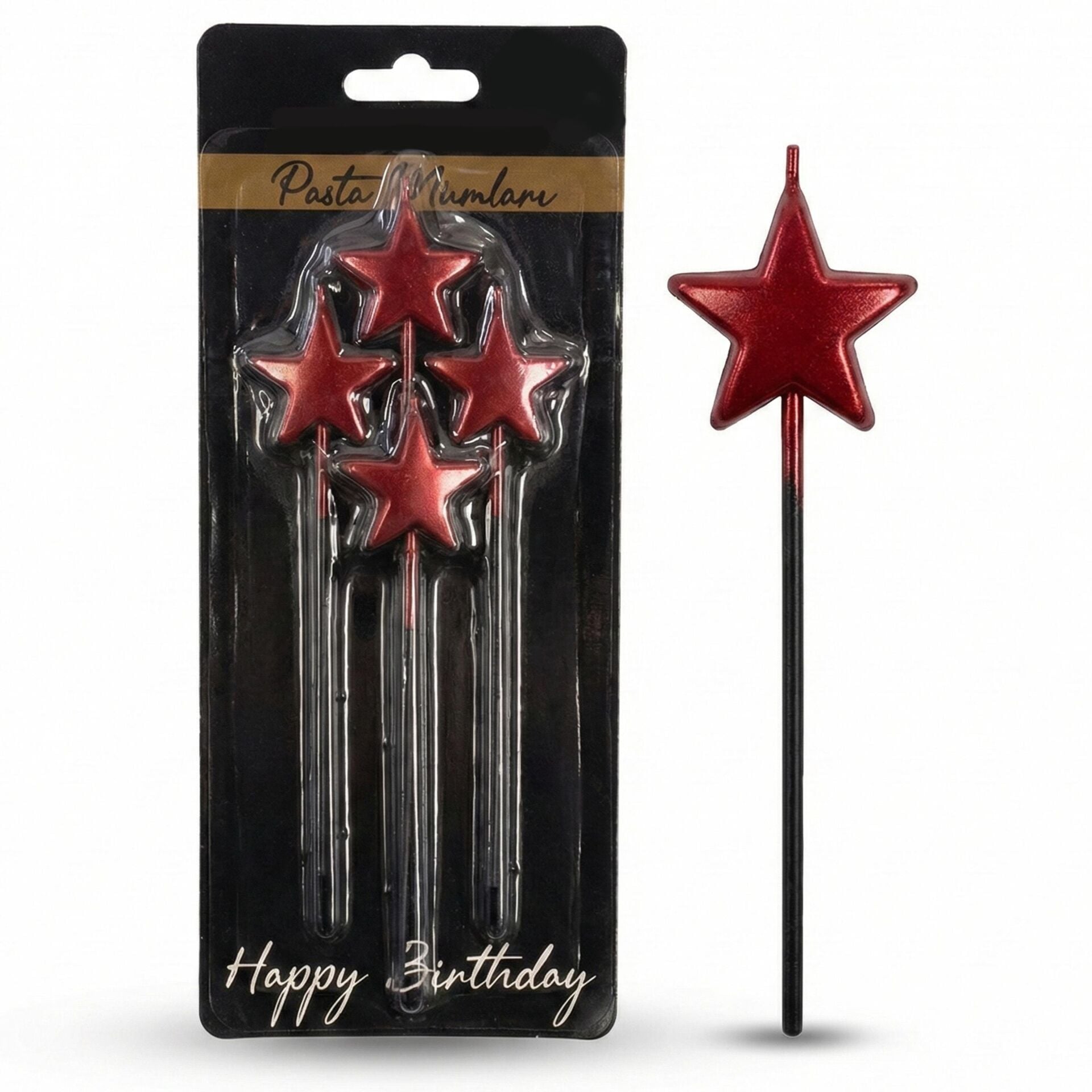 MUM 15 CM YILDIZ ÇUBUKLU KIRMIZI 3 LÜ