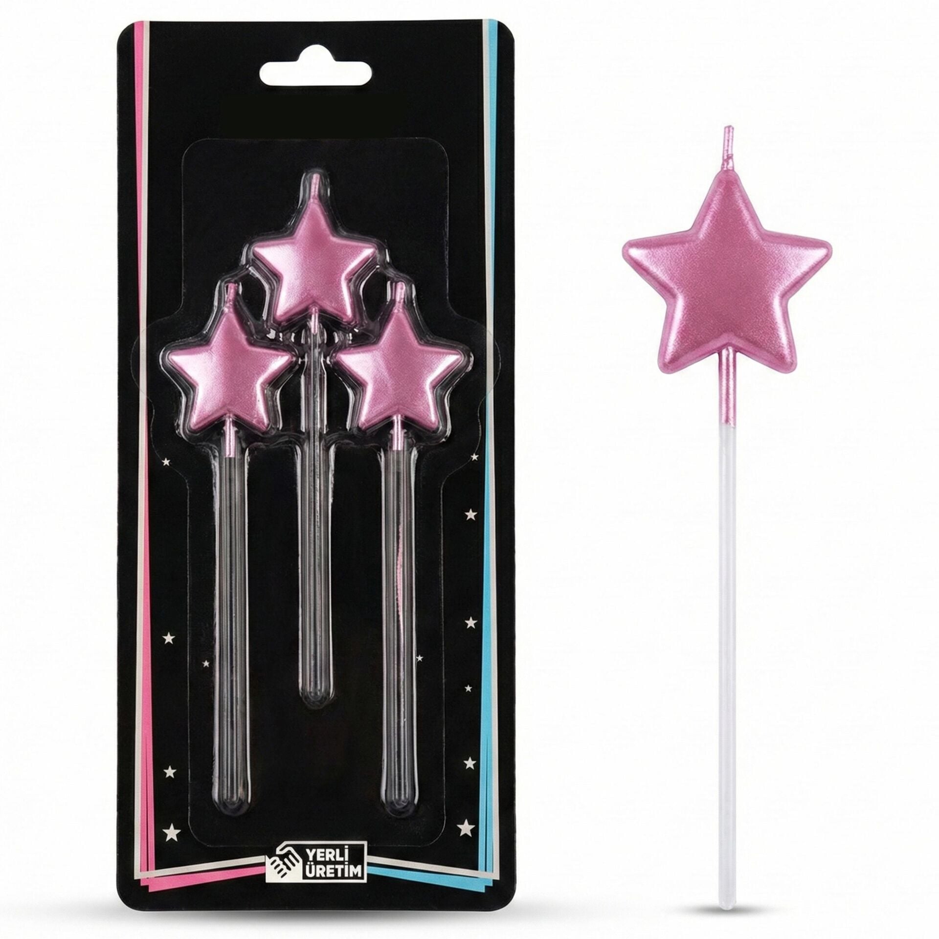 MUM 15 CM YILDIZ ÇUBUKLU PEMBE 3 LÜ