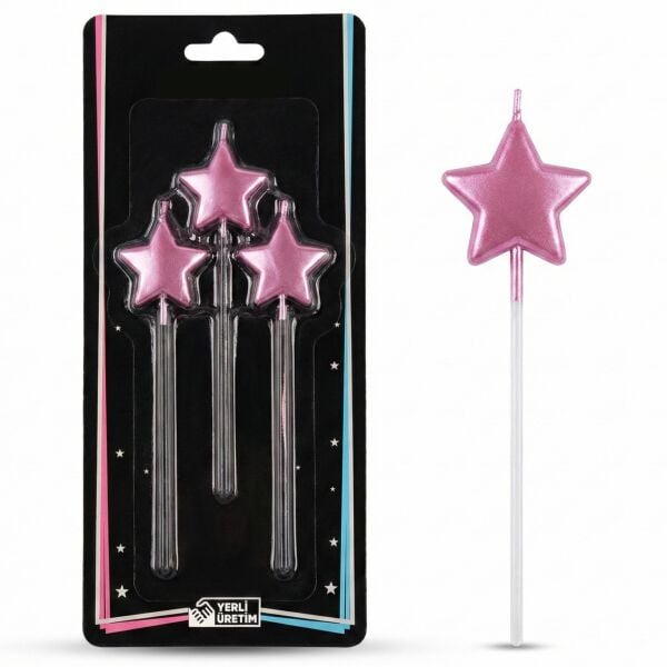 MUM 15 CM YILDIZ ÇUBUKLU PEMBE 3 LÜ