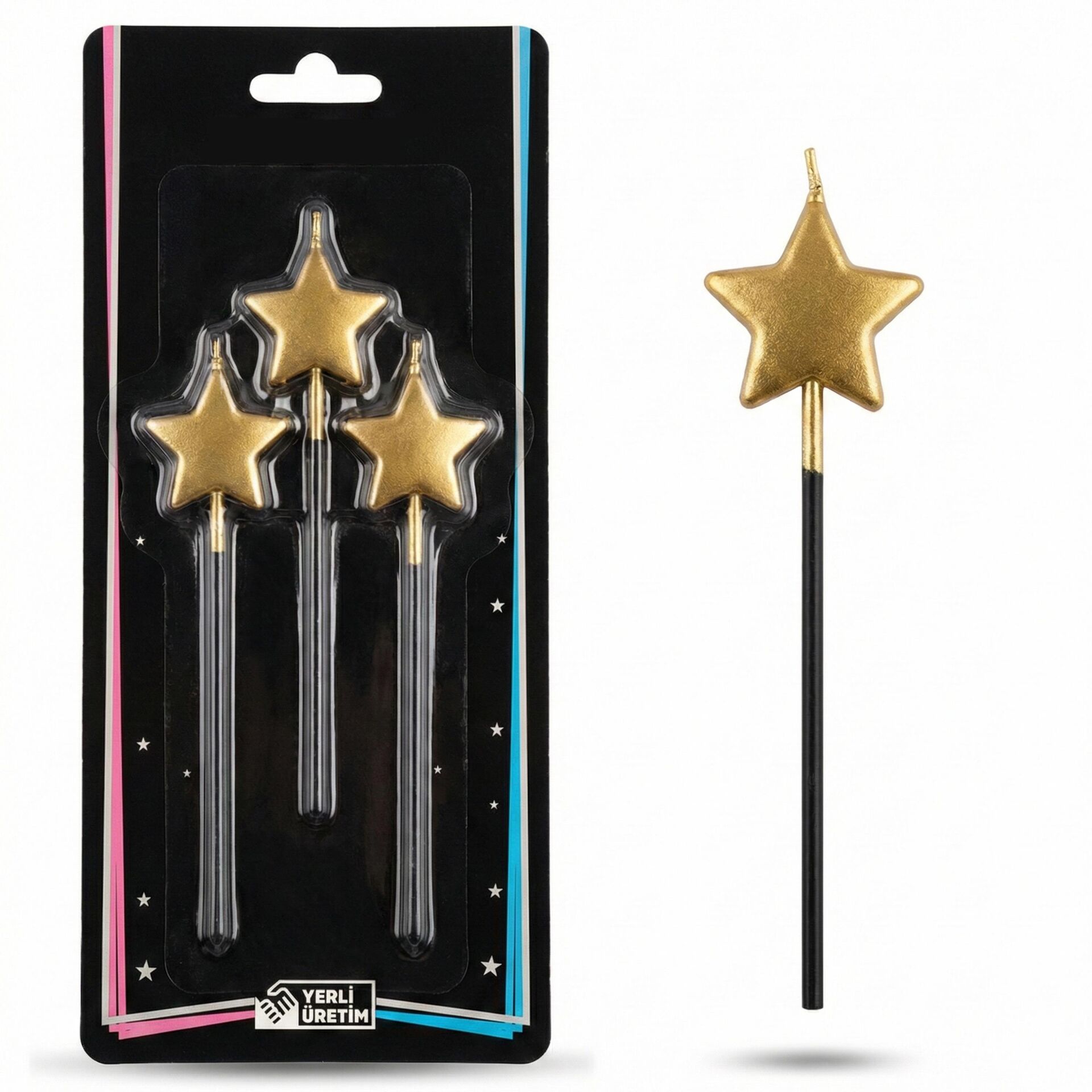 MUM 15 CM YILDIZ ÇUBUKLU ALTIN 3 LÜ