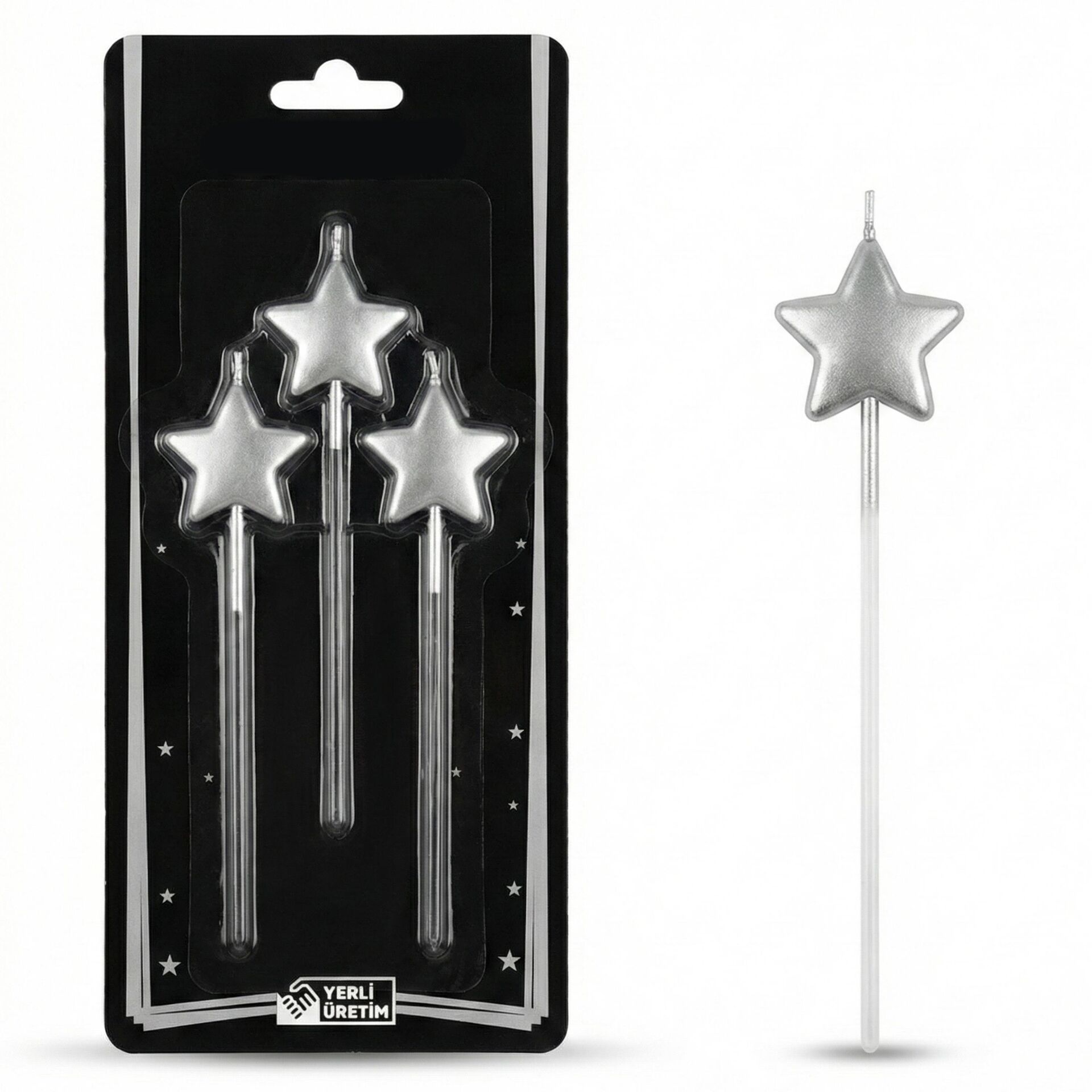 MUM 15 CM YILDIZ ÇUBUKLU GÜMÜŞ 3 LÜ
