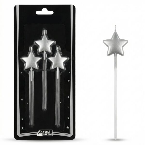 MUM 15 CM YILDIZ ÇUBUKLU GÜMÜŞ 3 LÜ