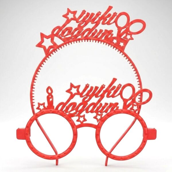 PLS RENKLİ GÖZLÜK TAÇ İYİKİ DOĞDUN KIRMIZI