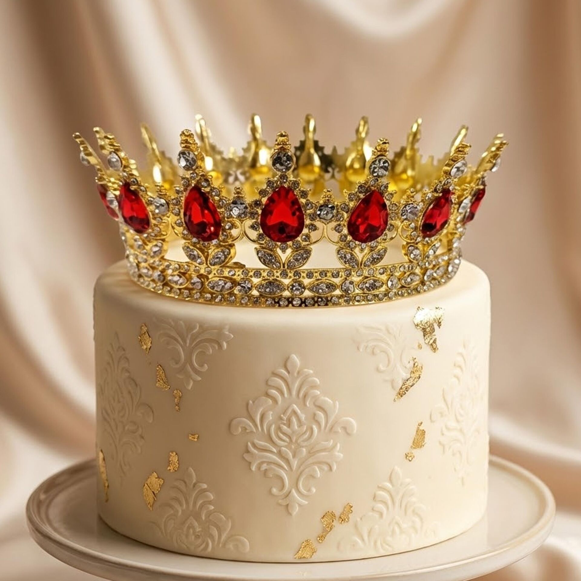 TAM TUR METAL TAÇ TAŞLI GOLD KIRMIZI