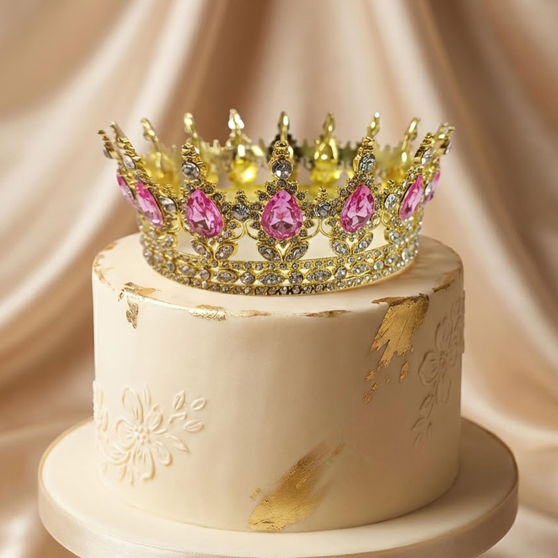 TAM TUR METAL TAÇ TAŞLI GOLD PEMBE