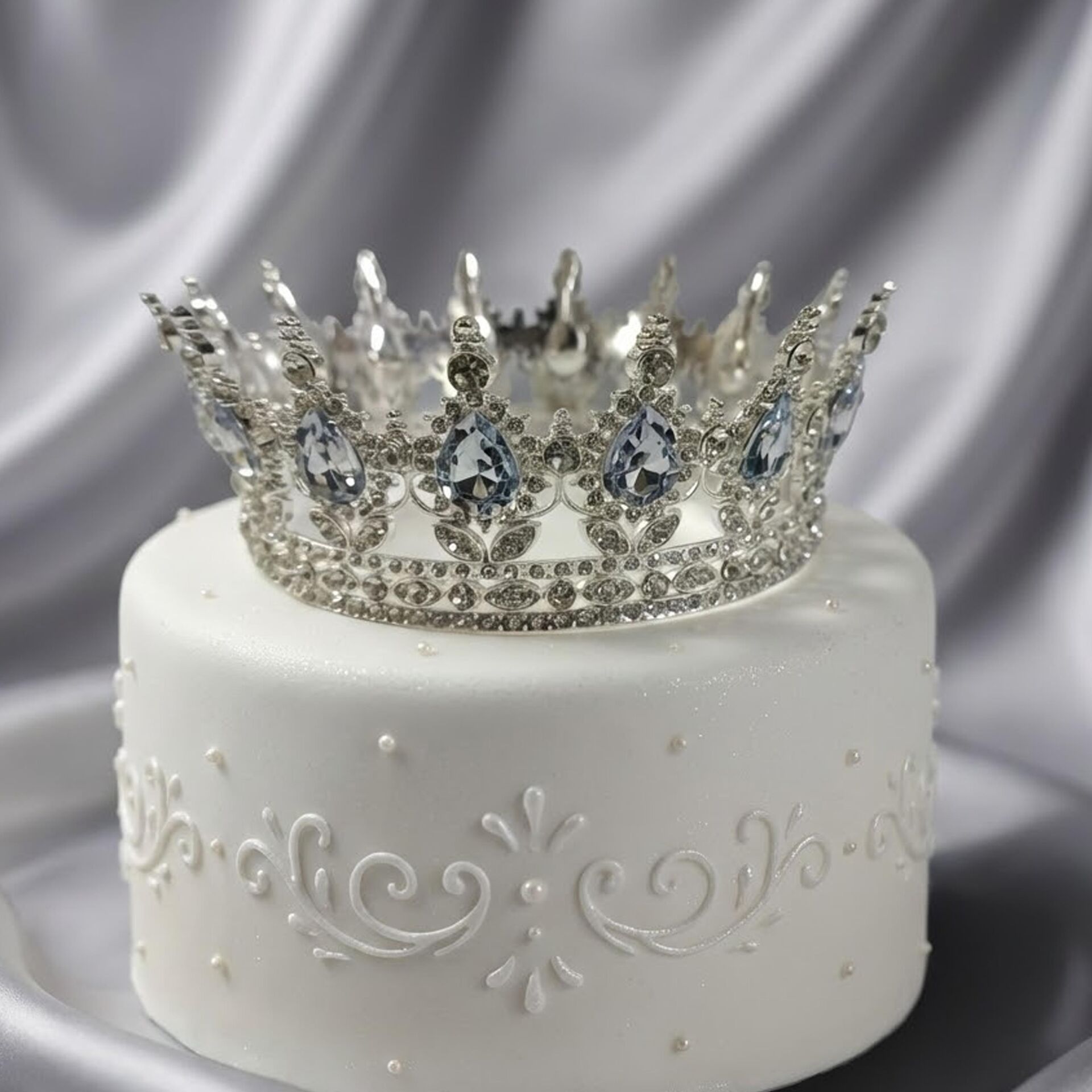 TAM TUR METAL TAÇ TAŞLI GÜMÜŞ BEYAZ