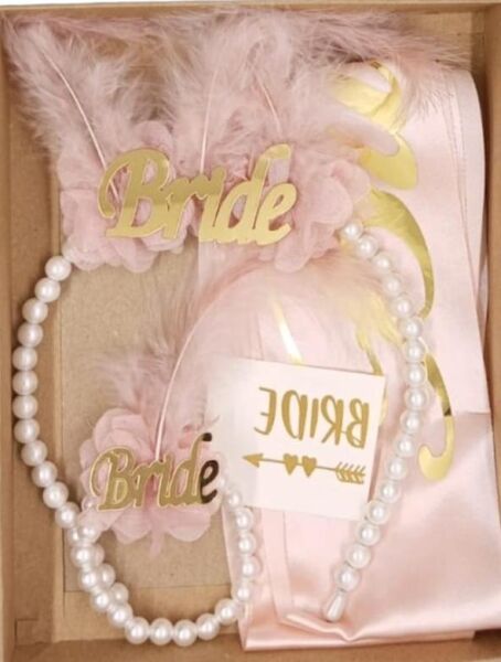 SET TAÇ İNCİLİ KUŞAK DÖVME 4 LÜ PEMBE GOLD