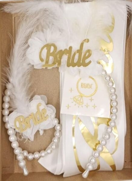 SET TAÇ İNCİLİ KUŞAK DÖVME 4 LÜ BEYAZ GOLD