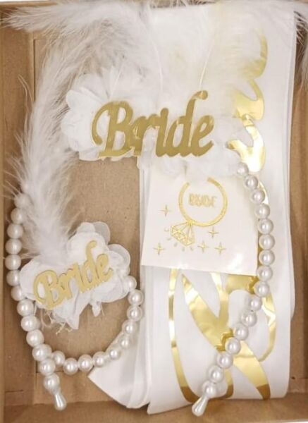 SET TAÇ İNCİLİ KUŞAK DÖVME 4 LÜ BEYAZ GOLD