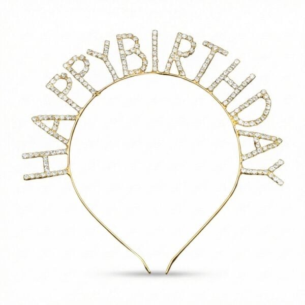 TAÇ TAŞLI METAL HAPPY BIRTHDAY GOLD YENİ