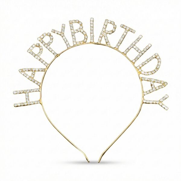 TAÇ TAŞLI METAL HAPPY BIRTHDAY GOLD YENİ