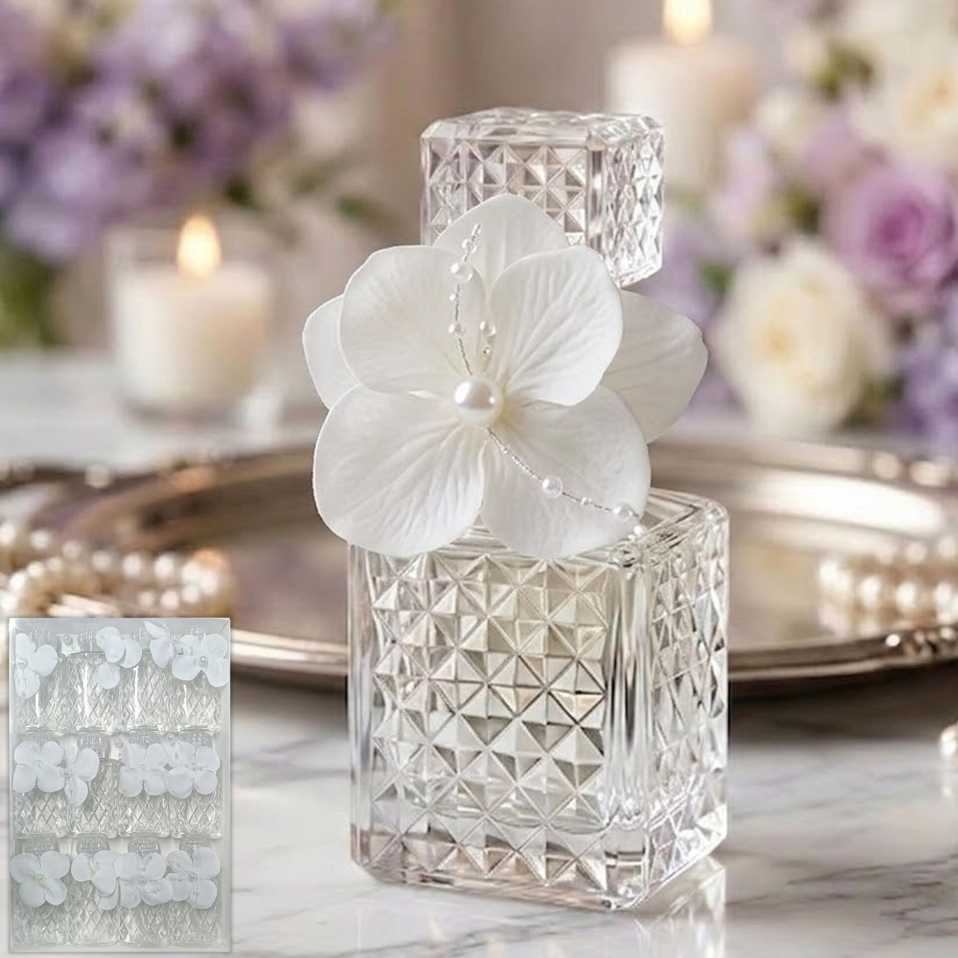 ŞİŞE KOLONYA SÜSLÜ BAKLAVA DESENLİ BEYAZ 12 Lİ