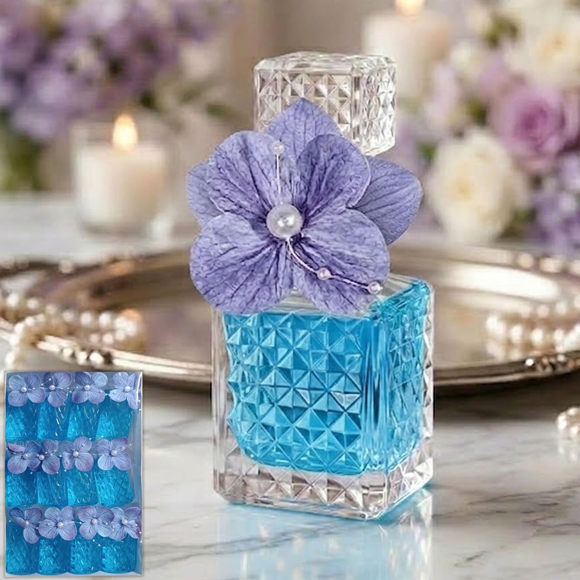 ŞİŞE KOLONYA SÜSLÜ BAKLAVA DESENLİ MAVİ 12 Lİ