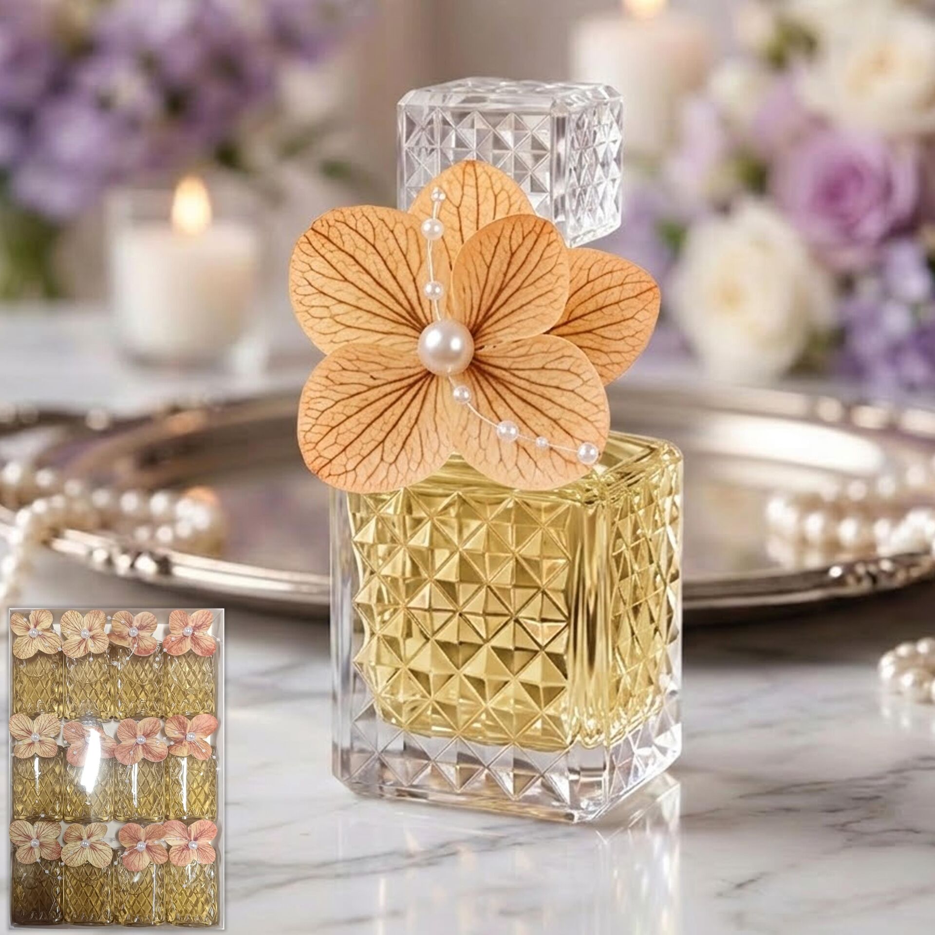 ŞİŞE KOLONYA SÜSLÜ BAKLAVA DESENLİ SARI 12 Lİ