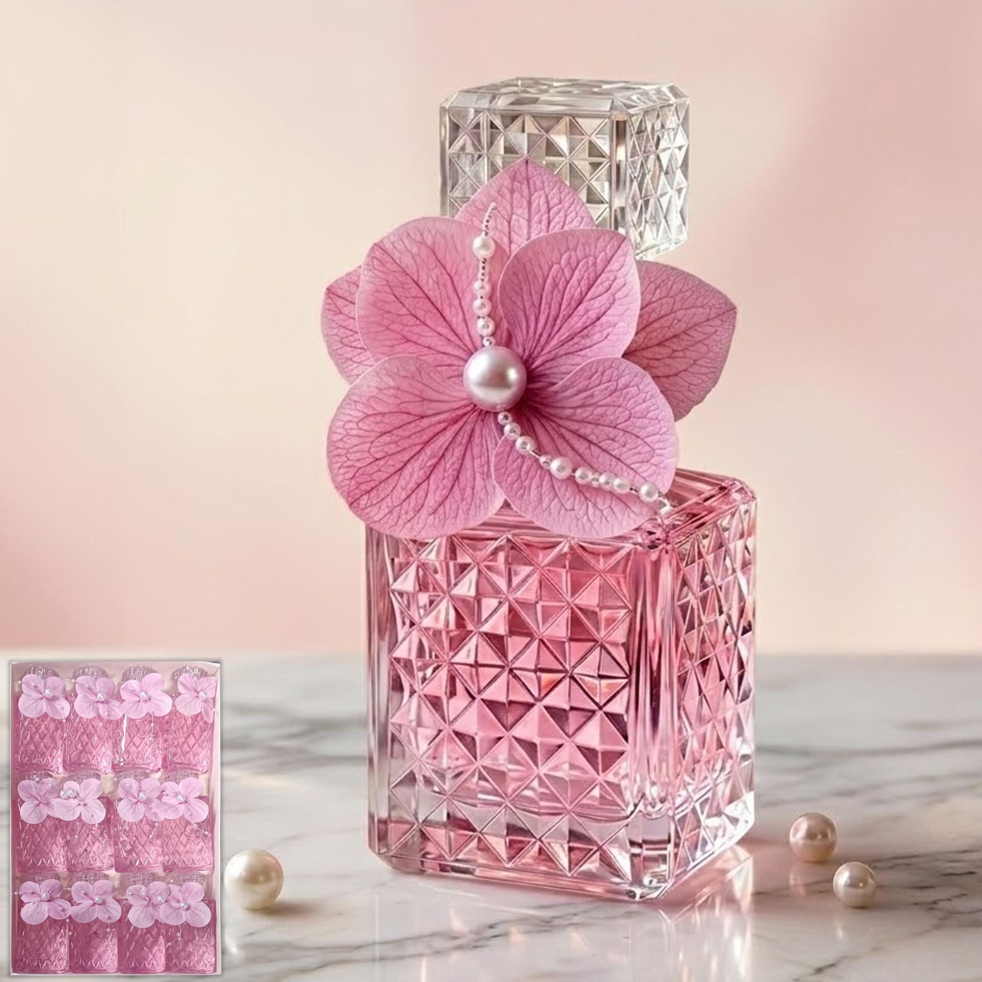 ŞİŞE KOLONYA SÜSLÜ BAKLAVA DESENLİ PEMBE 12 Lİ