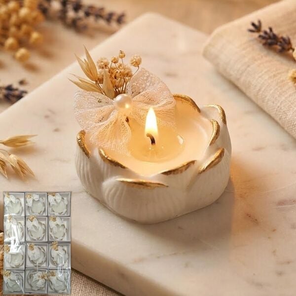 MUM TN POLYESTER VARAKLI MUMLUK LOTUS SÜSLÜ 12 Lİ