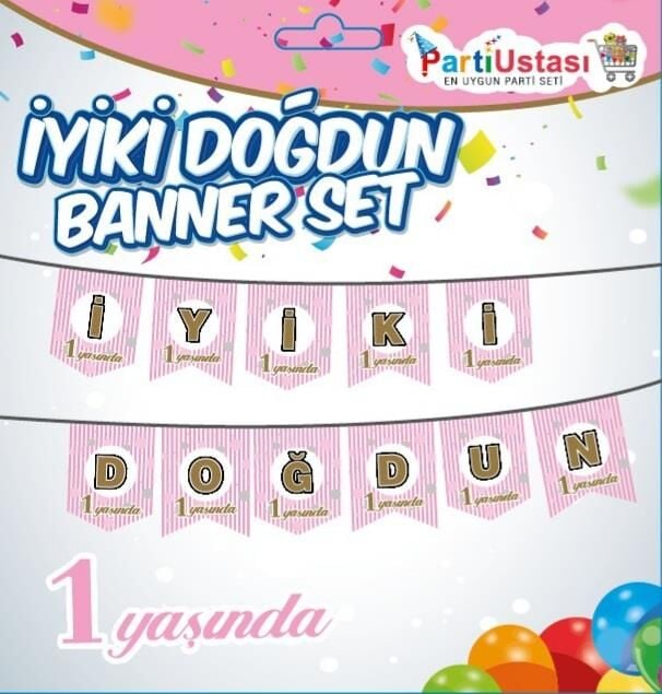 YAZI BANNER 1 YAŞ PEMBE