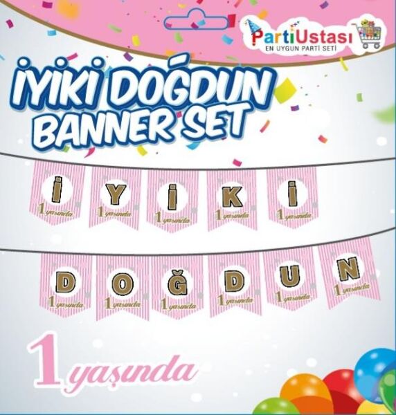 YAZI BANNER 1 YAŞ PEMBE