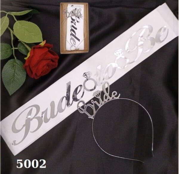 SET TAÇ METAL KUŞAK BRİDE BEYAZ ZEMİN GÜMÜŞ YAZILI