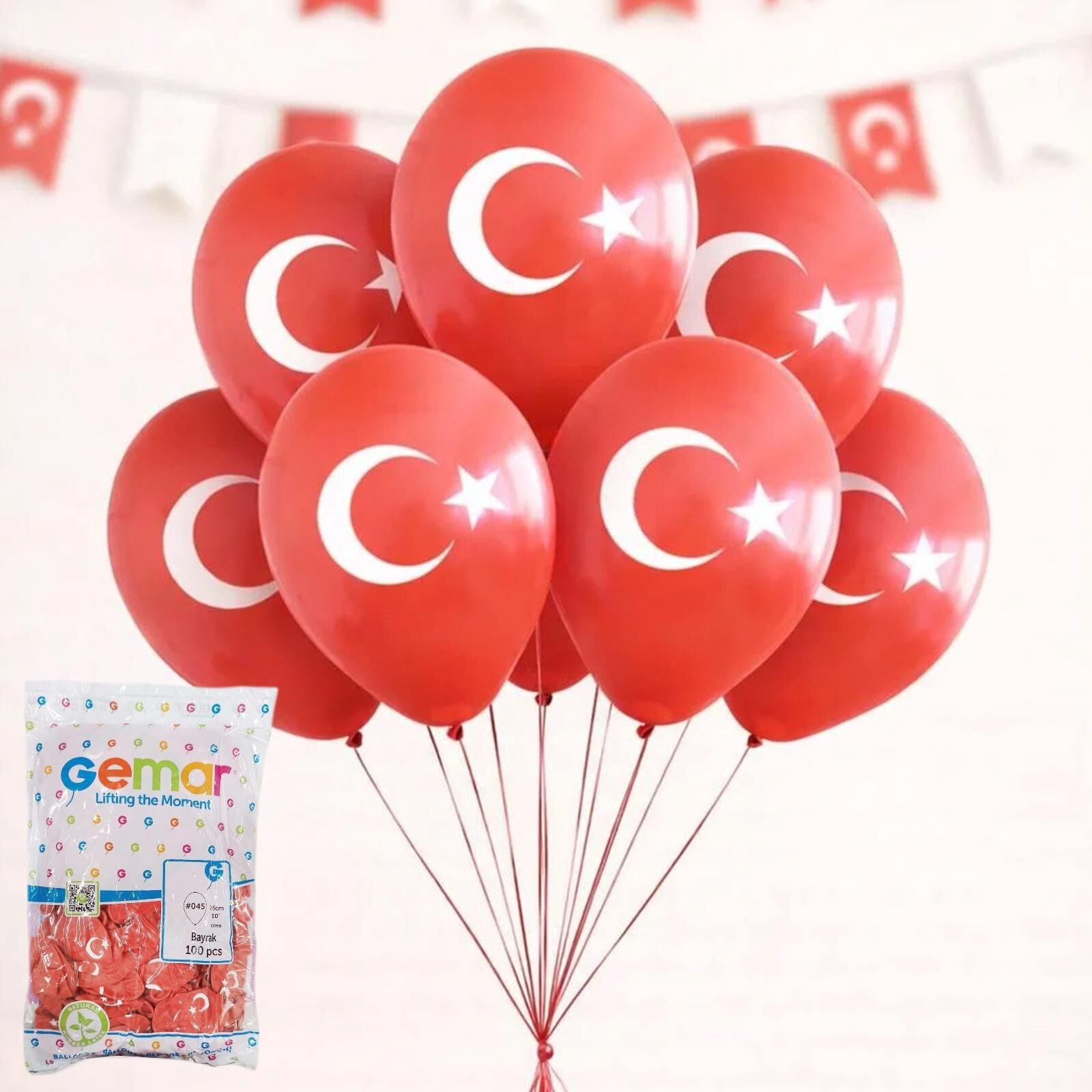 BALON BASKILI KIRMIZI TÜRK BAYRAKLI 100 LÜ