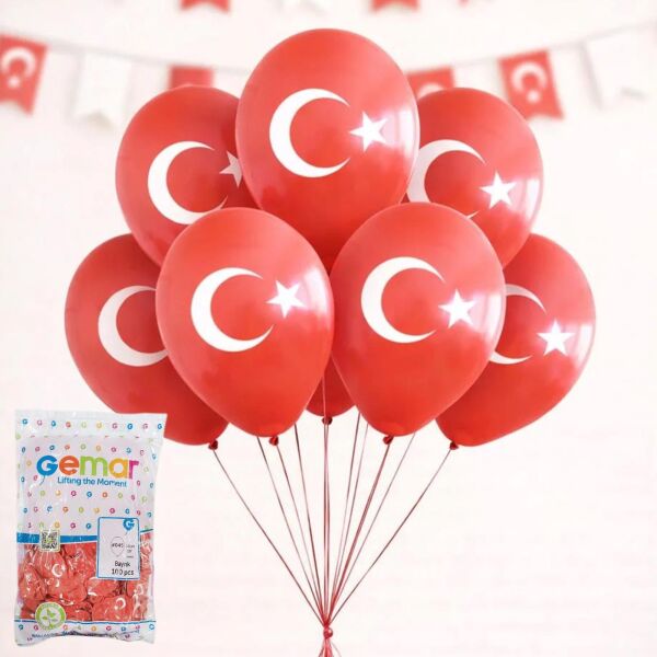 BALON BASKILI KIRMIZI TÜRK BAYRAKLI 100 LÜ