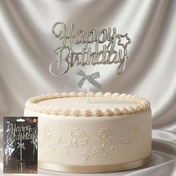 PASTA YAZISI PLASTİK FİYONKLU HAPPY GÜMÜŞ