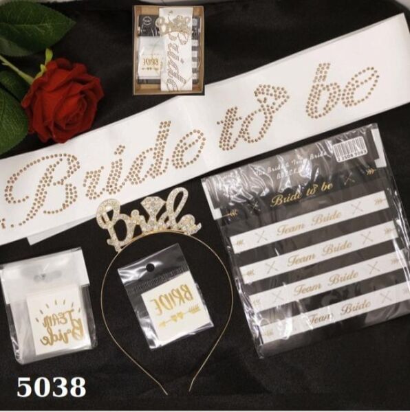 SET TAÇ TAŞLI BRİDE 5 Lİ SET BEYAZ GOLD