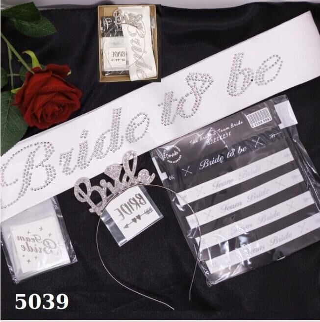 SET TAÇ TAŞLI BRİDE 5 Lİ SET BEYAZ GÜMÜŞ