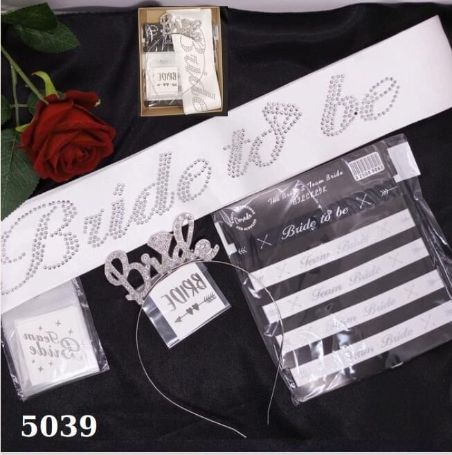 SET TAÇ TAŞLI BRİDE 5 Lİ SET BEYAZ GÜMÜŞ