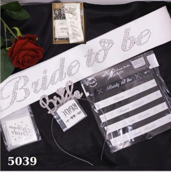 SET TAÇ TAŞLI BRİDE 5 Lİ SET BEYAZ GÜMÜŞ