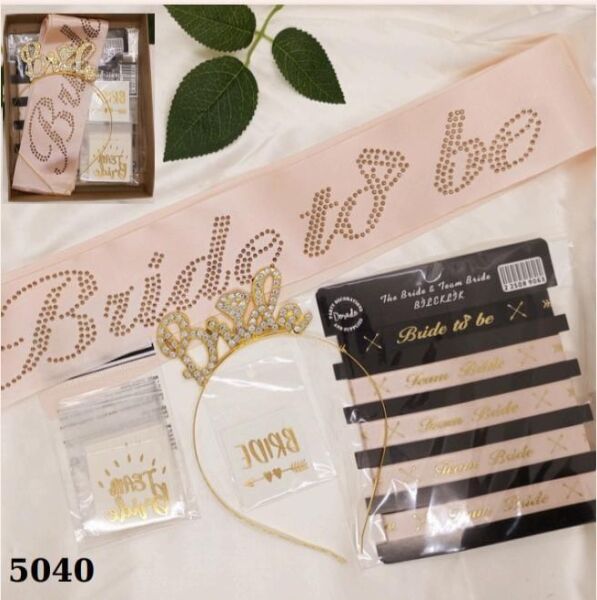 SET TAÇ TAŞLI BRİDE 5 Lİ SET PEMBE GOLD