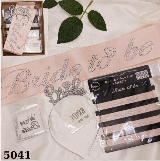 SET TAÇ TAŞLI BRİDE 5 Lİ SET PEMBE GÜMÜŞ