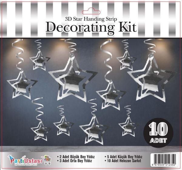 3D TAVAN SÜS 10 LU YILDIZ GÜMÜŞ