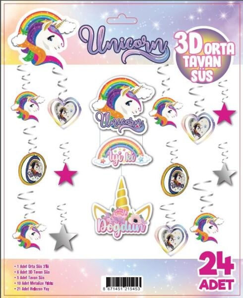 3D TAVAN SÜS 24 LÜ ÜNİCORN