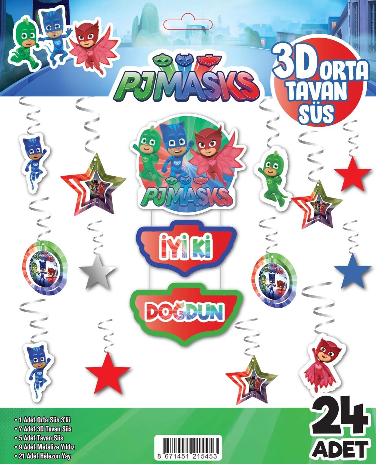 3D TAVAN SÜS 24 LÜ PJ MASKS