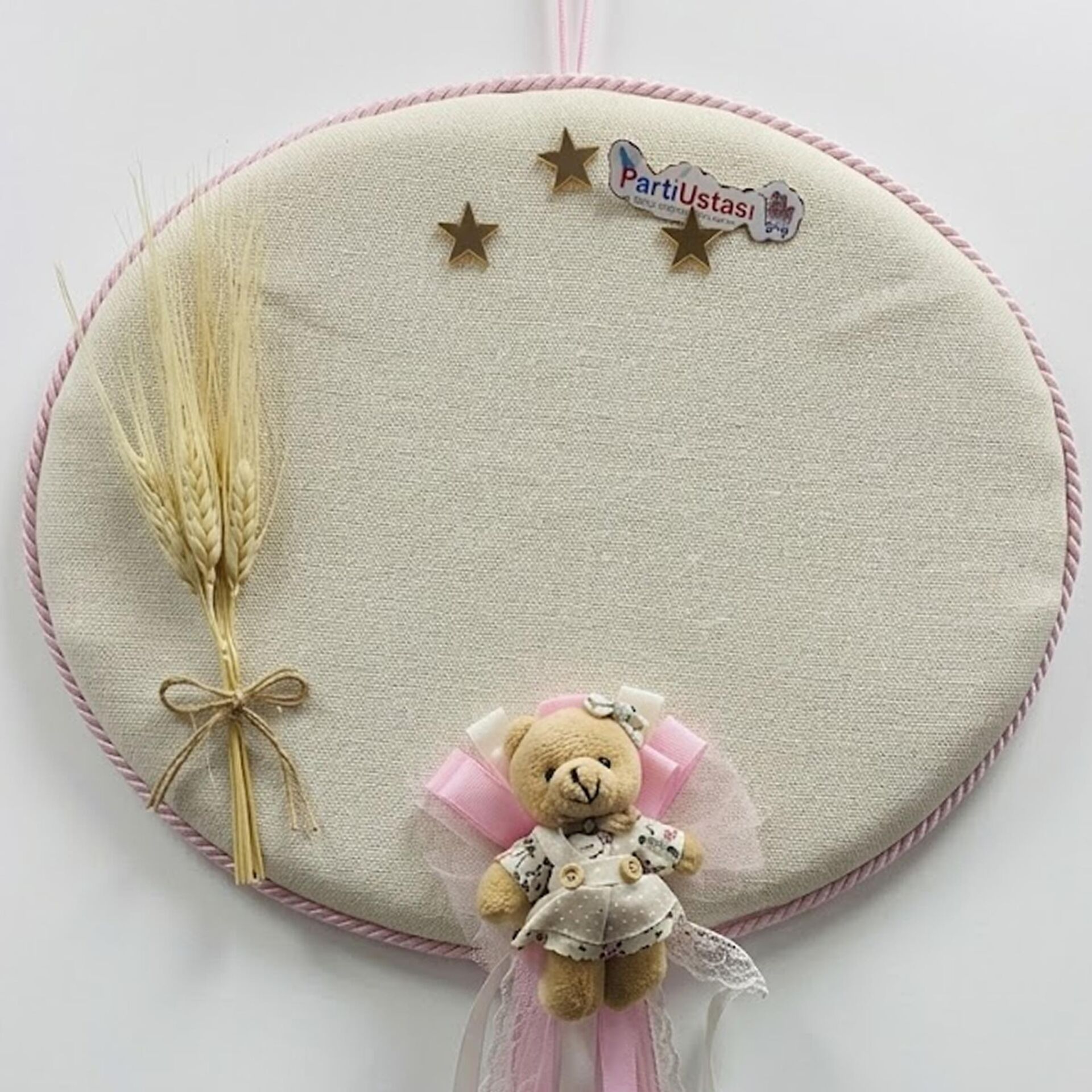 KAPI SÜS OVAL BAŞAKLI AYICIK BEYAZ/PEMBE