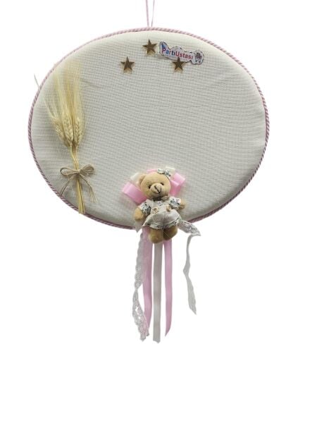 KAPI SÜS OVAL BAŞAKLI AYICIK BEYAZ/PEMBE