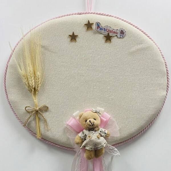 KAPI SÜS OVAL BAŞAKLI AYICIK BEYAZ/PEMBE