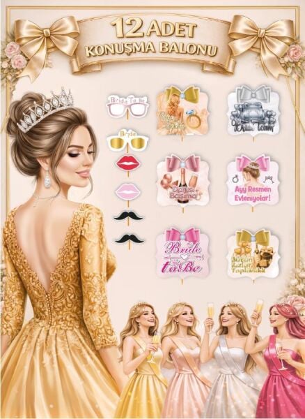 KONUŞMA BALONU SET 12 Lİ BRİDE GOLD