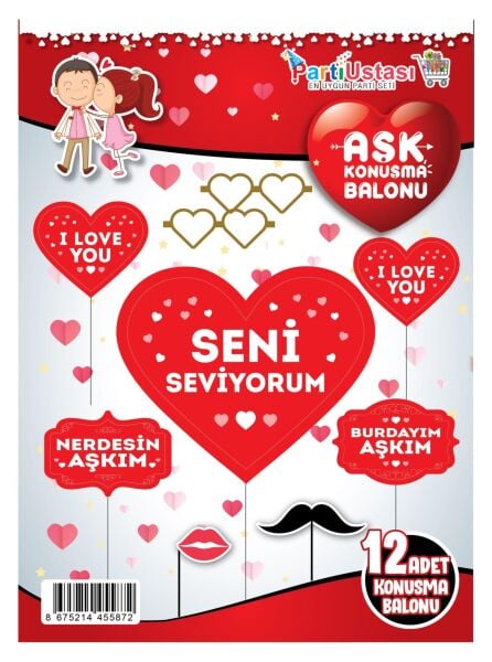 KONUŞMA BALONU SET 12 Lİ SENİ SEVİYORUM