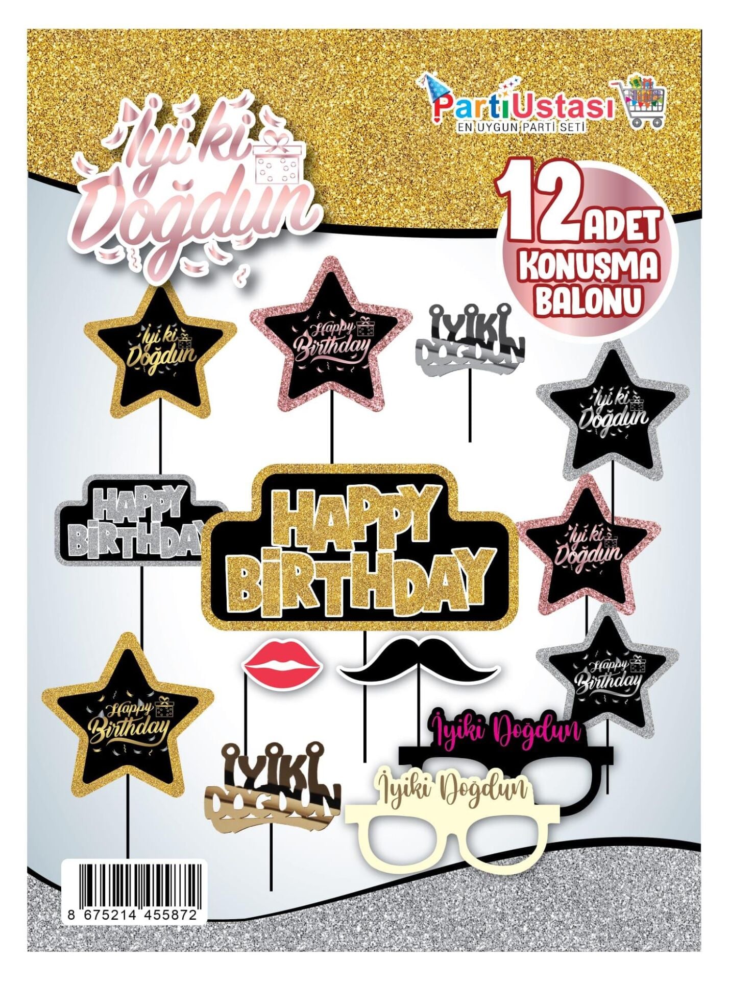 KONUŞMA BALONU SET 12 Lİ HAPPY BIRTHDAY