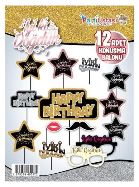 KONUŞMA BALONU SET 12 Lİ HAPPY BIRTHDAY